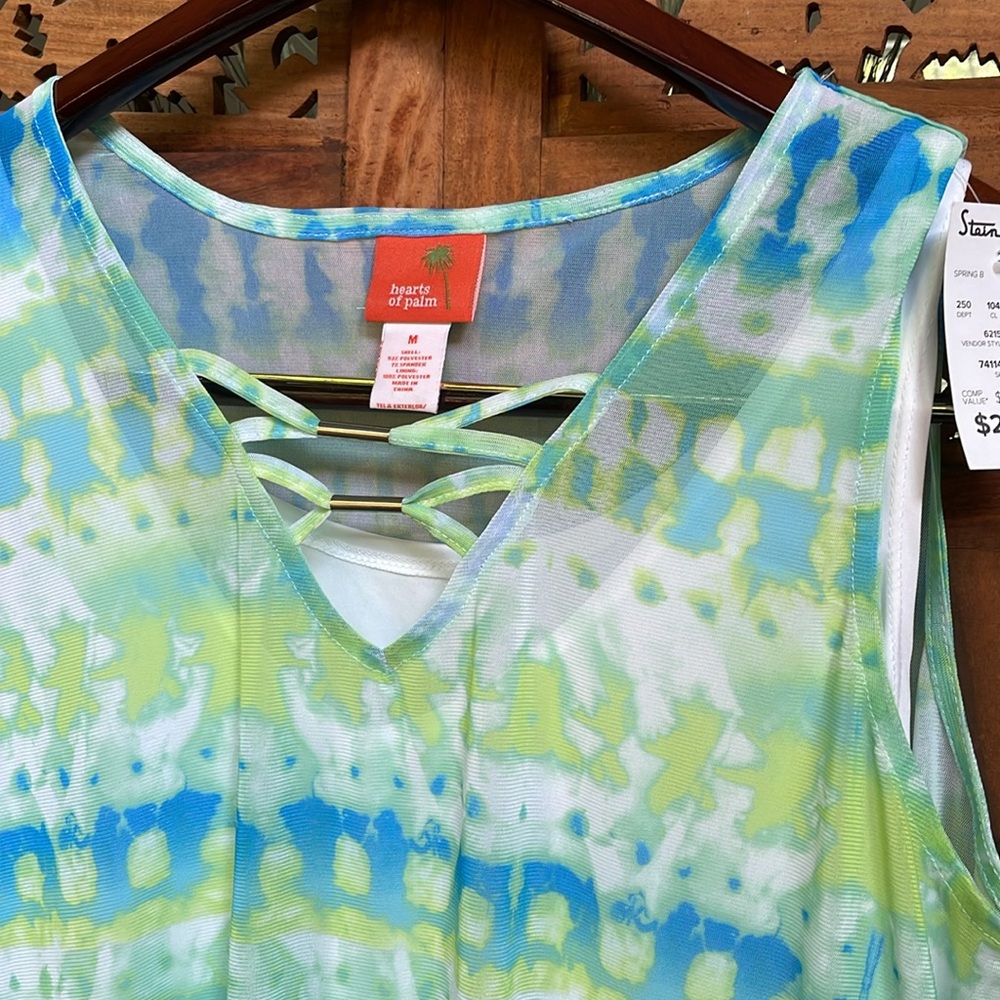 ❤️ NWT Hearts of Palm Blue and Green Tie Dye Front Tank Top w camisole lining - Picture 2 of 7